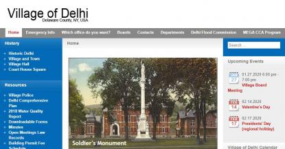 Village of Delhi website homepage screenshot